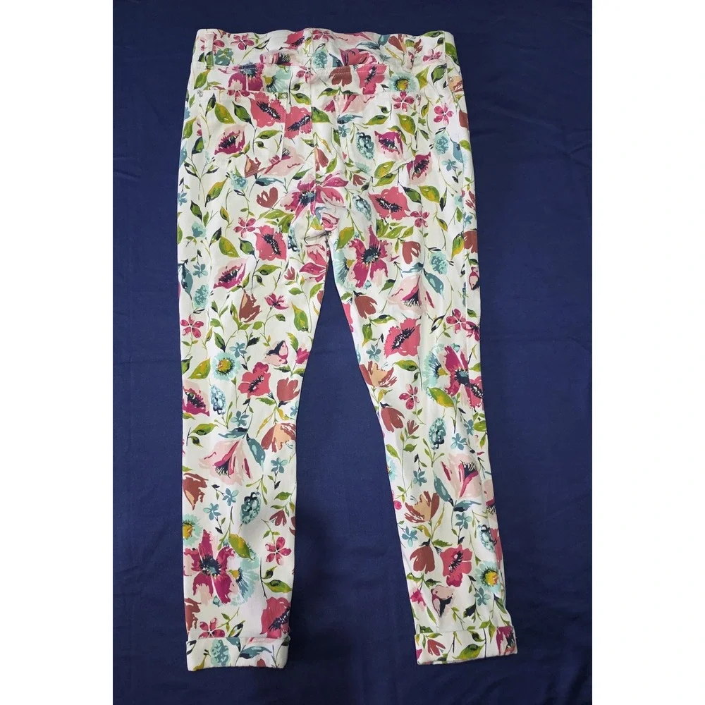 Time & Tru Women's Floral Stretch Pants White Pink Teal Slim Cropped Size M 8-10 - Picture 8 of 8